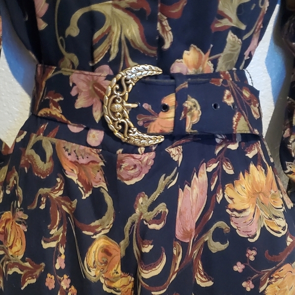 Vintage E.D. Michaels Autumn Floral Long Sleeve Belted Long Dress Size Small - Picture 4 of 9